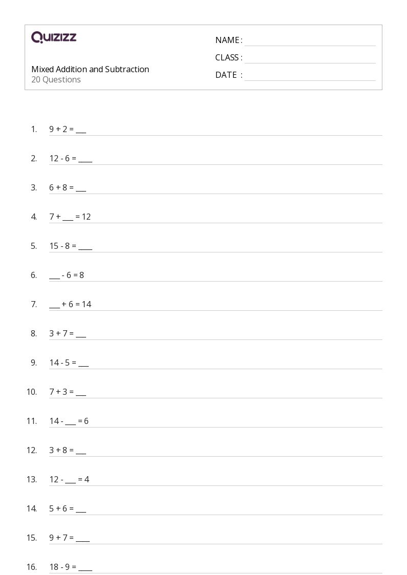 50+ Mixed Addition and Subtraction worksheets for 2nd Class on Quizizz