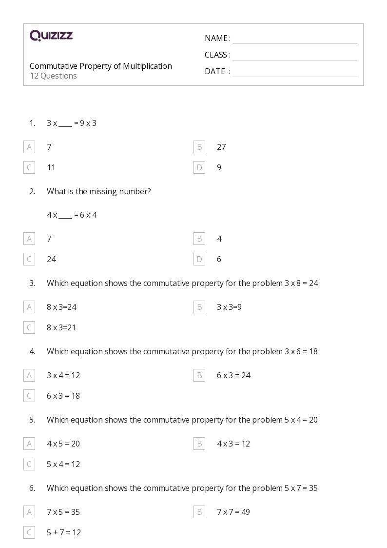 50+ Commutative Property of Multiplication worksheets on Quizizz | Free