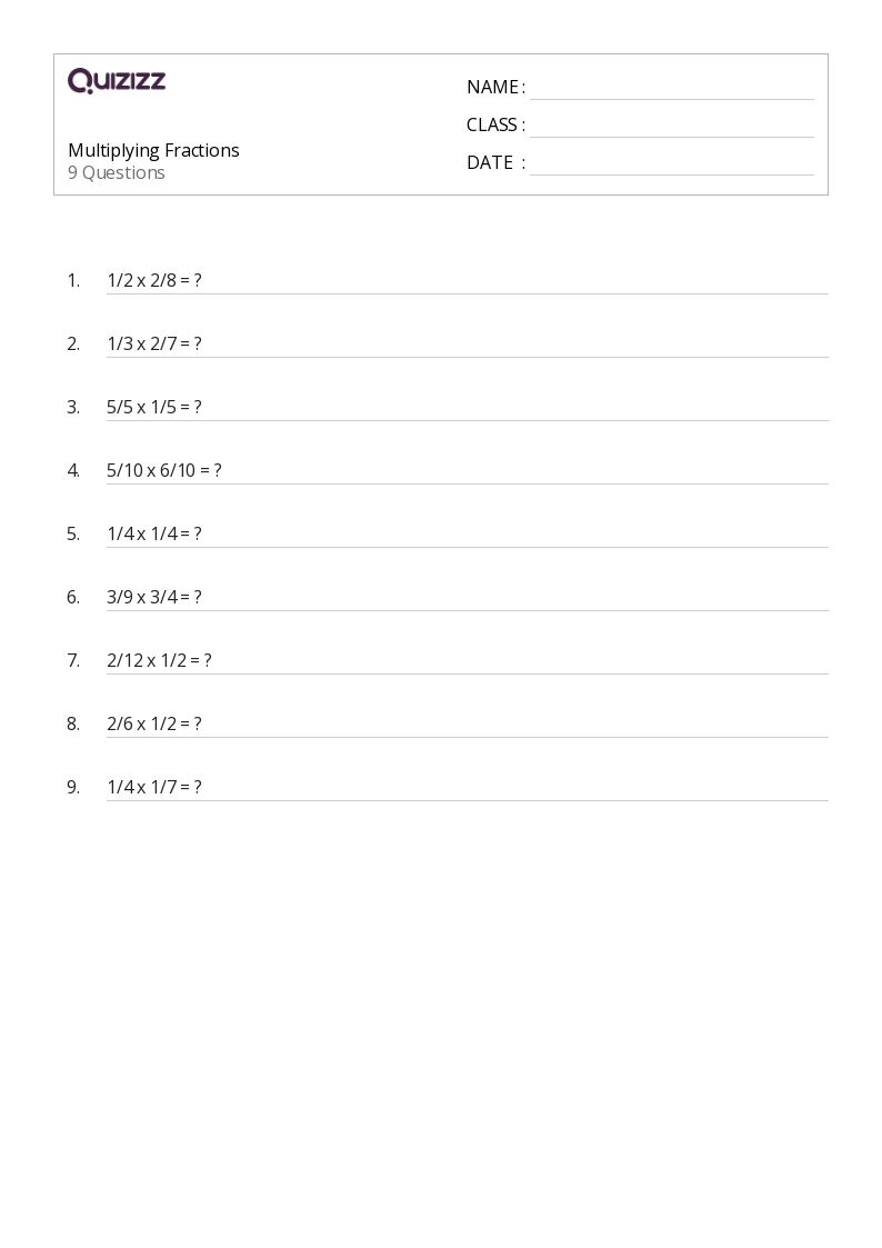 50+ Multiplying Fractions worksheets for 6th Grade on Quizizz Free & Printable