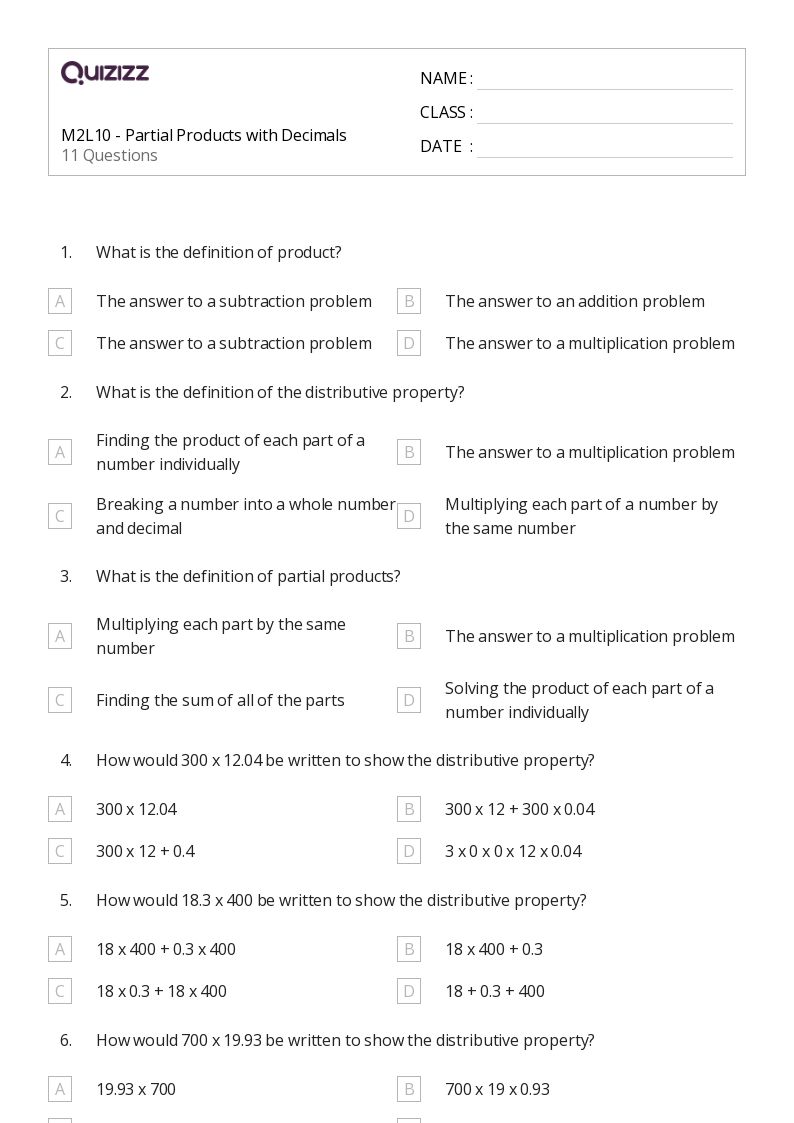 50+ Multiplication and Partial Products worksheets on Quizizz Free