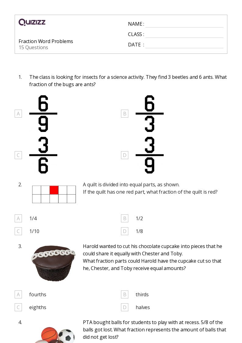 50+ Fraction Word Problems worksheets for 3rd Grade on Quizizz | Free