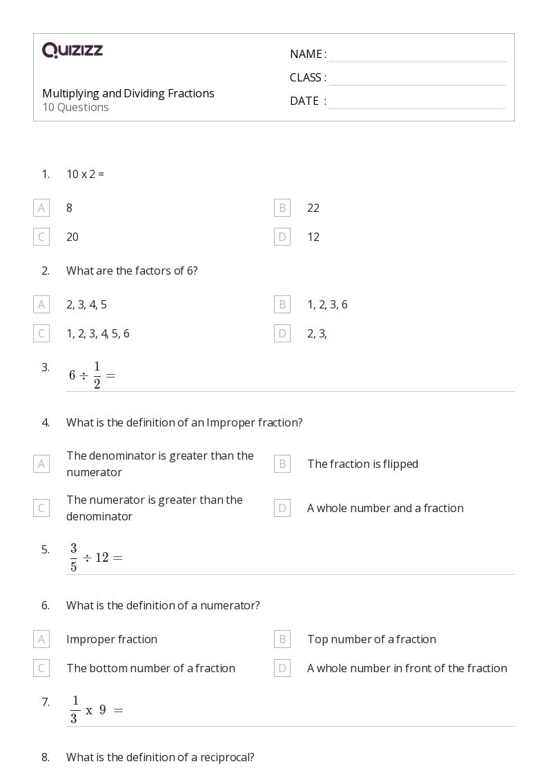 50+ Multiplying and Dividing Fractions worksheets for 7th Grade on Quizizz Free & Printable