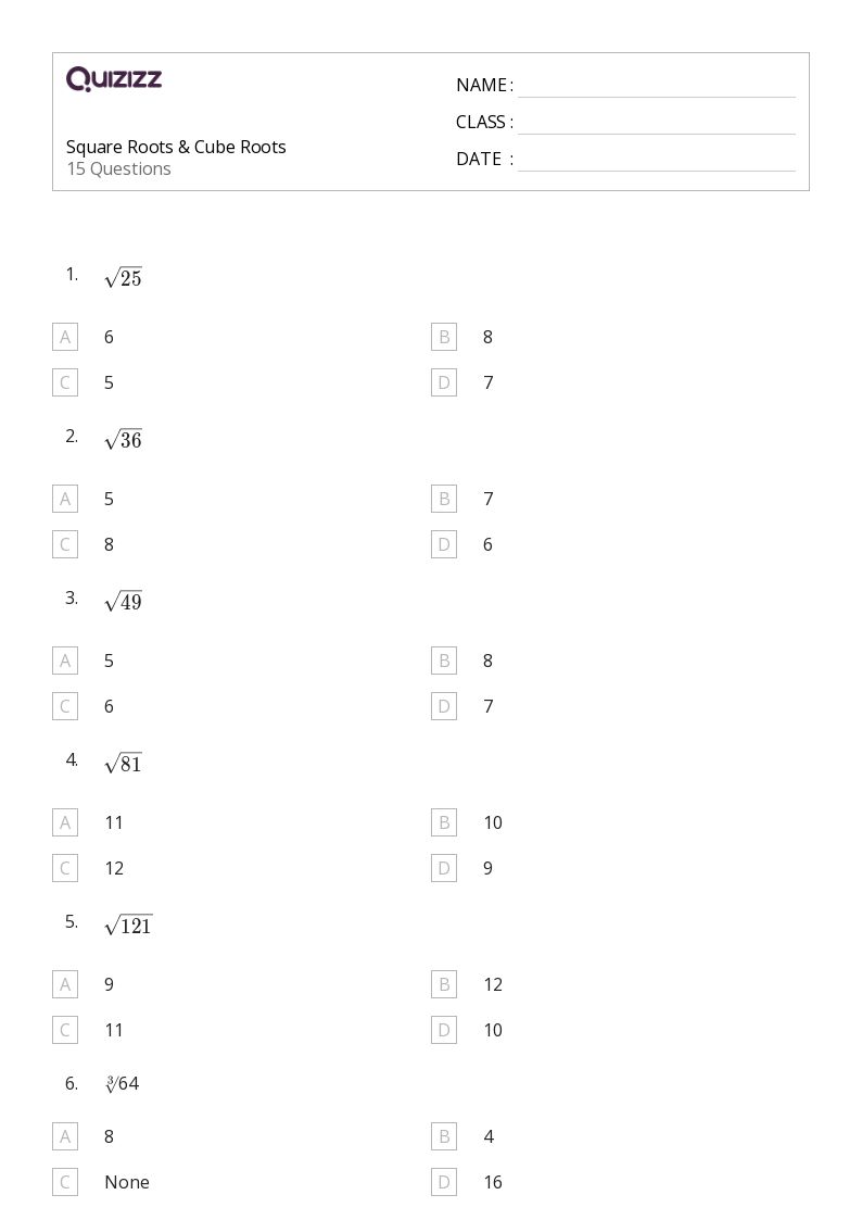 50+ cube roots worksheets on Quizizz | Free & Printable