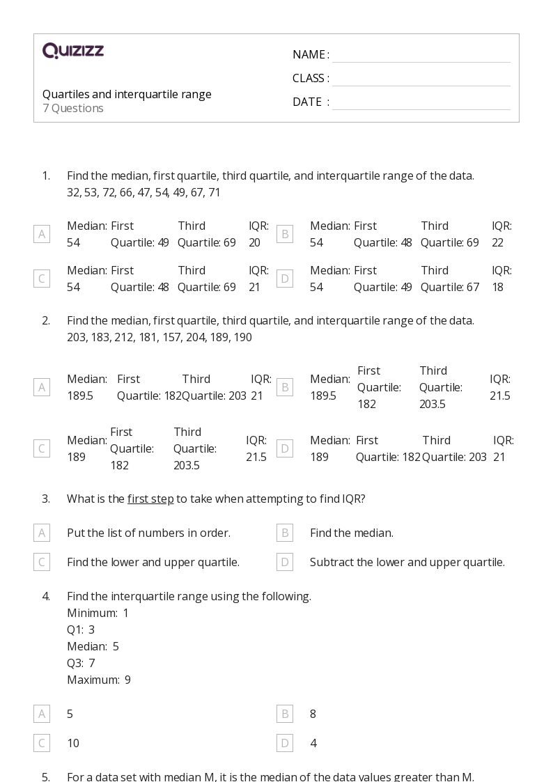 50+ quartiles worksheets on Quizizz | Free & Printable