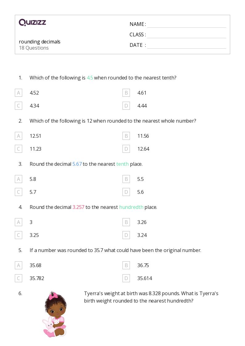 50+ Rounding Decimals worksheets for 7th Grade on Quizizz | Free