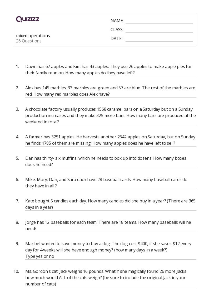 50+ Math worksheets for 4th Grade on Quizizz Free & Printable