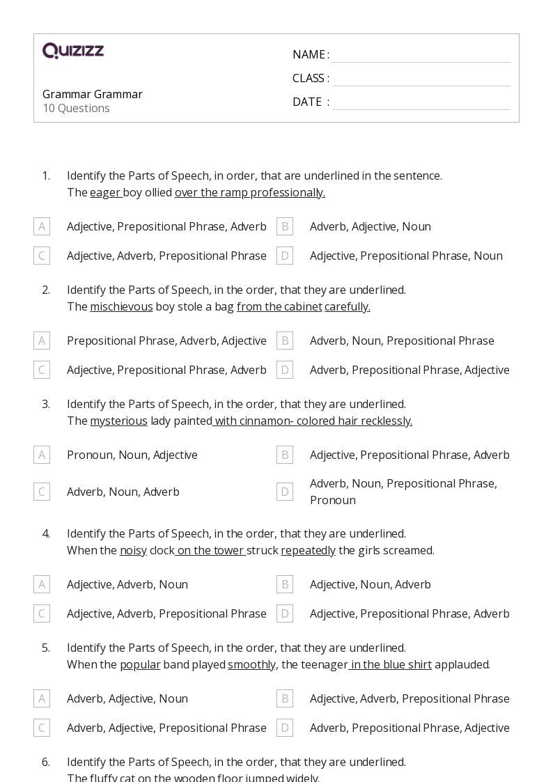 50+ Grammar worksheets for 6th Grade on Quizizz | Free & Printable