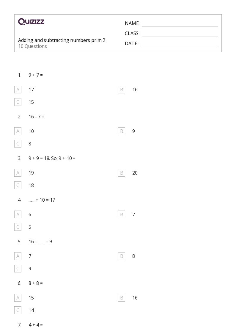50+ Adding and Subtracting Mixed Numbers worksheets for 1st Class on Quizizz Free & Printable