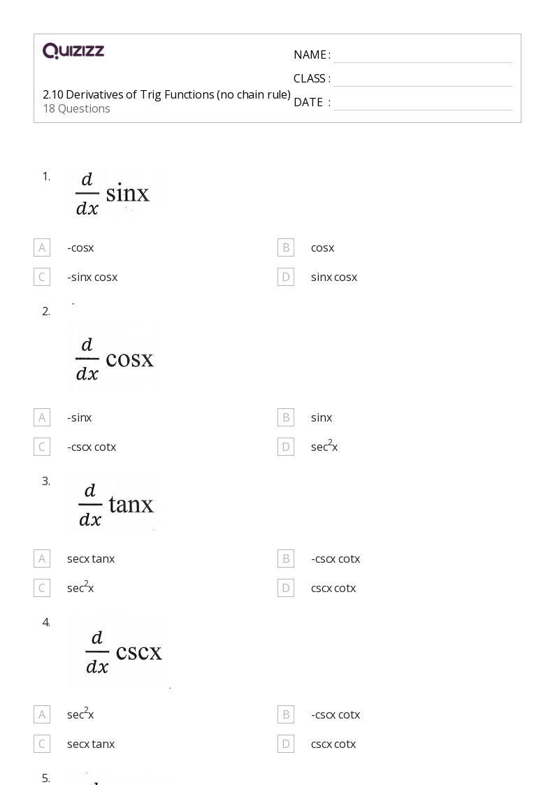 50+ chain rule worksheets for 12th Grade on Quizizz Free & Printable