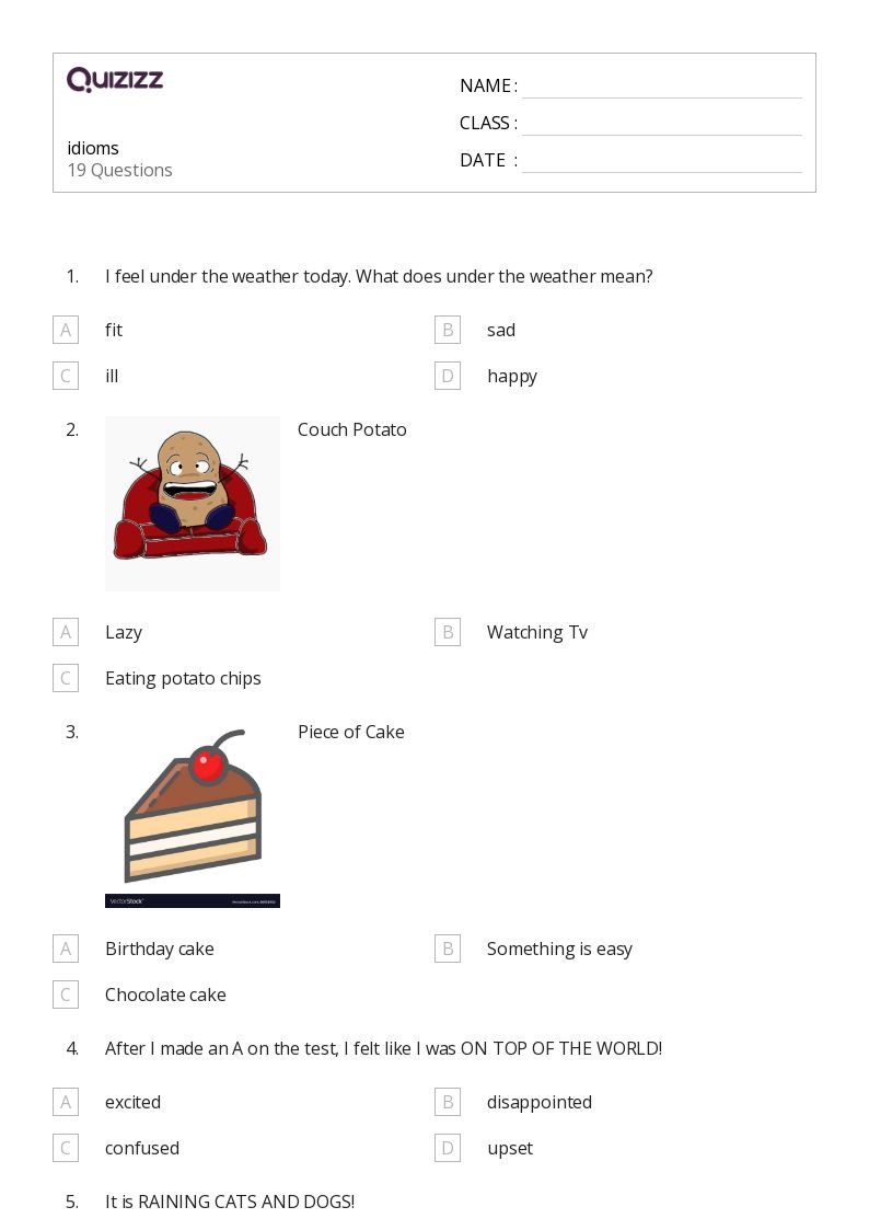 50+ Idioms worksheets for 2nd Grade on Quizizz Free & Printable