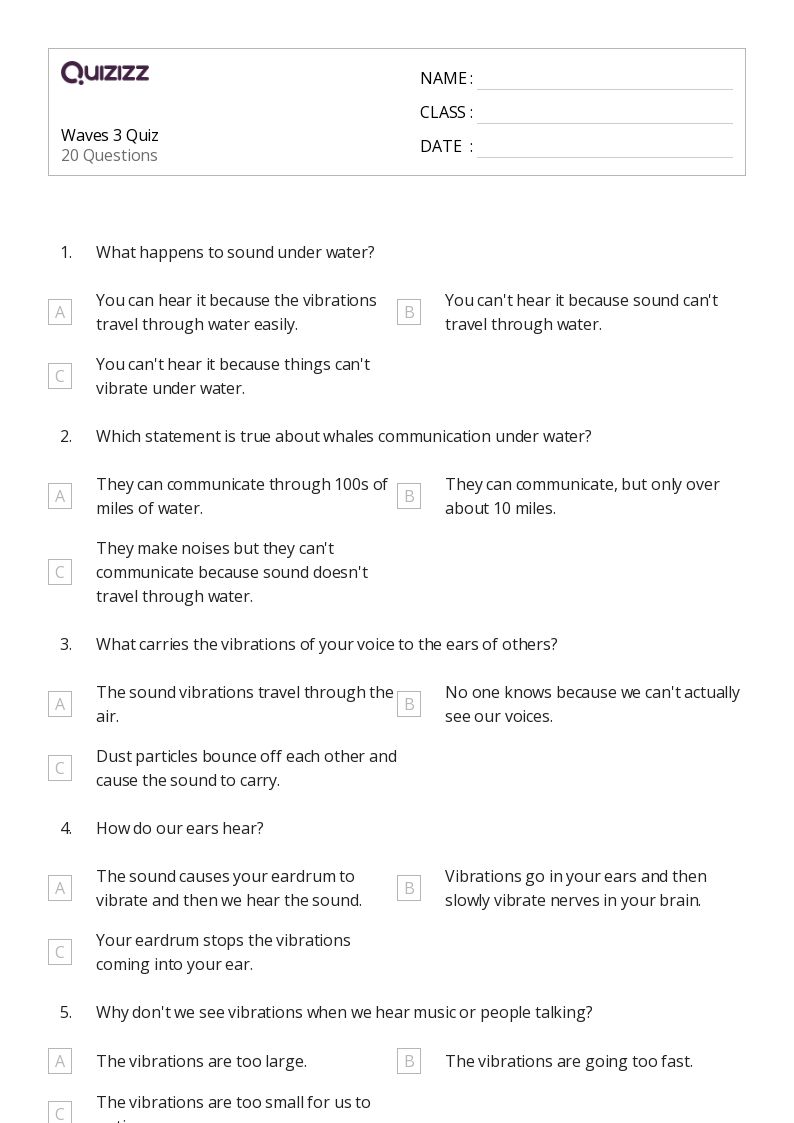 50+ Waves worksheets for 4th Class on Quizizz Free & Printable