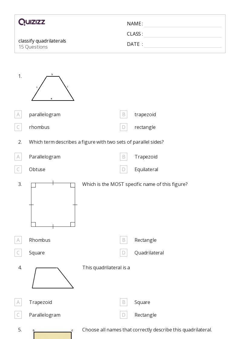 50+ Quadrilaterals worksheets for 6th Class on Quizizz Free & Printable
