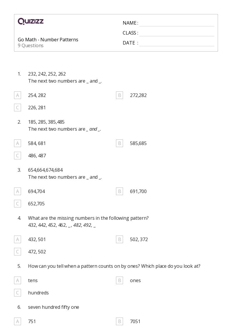 50+ Number Patterns worksheets on Quizizz Free & Printable