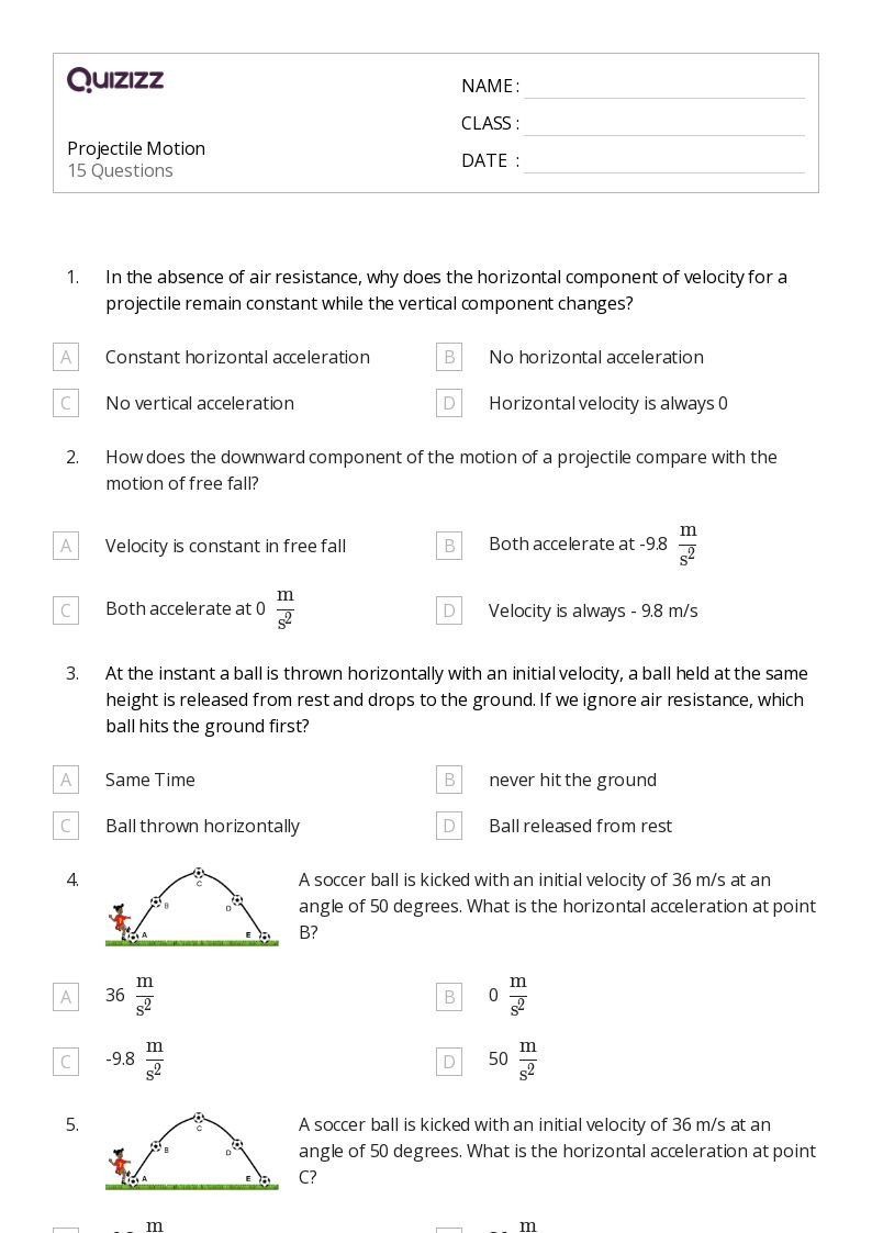 50+ projectile motion worksheets for 11th Grade on Quizizz Free & Printable