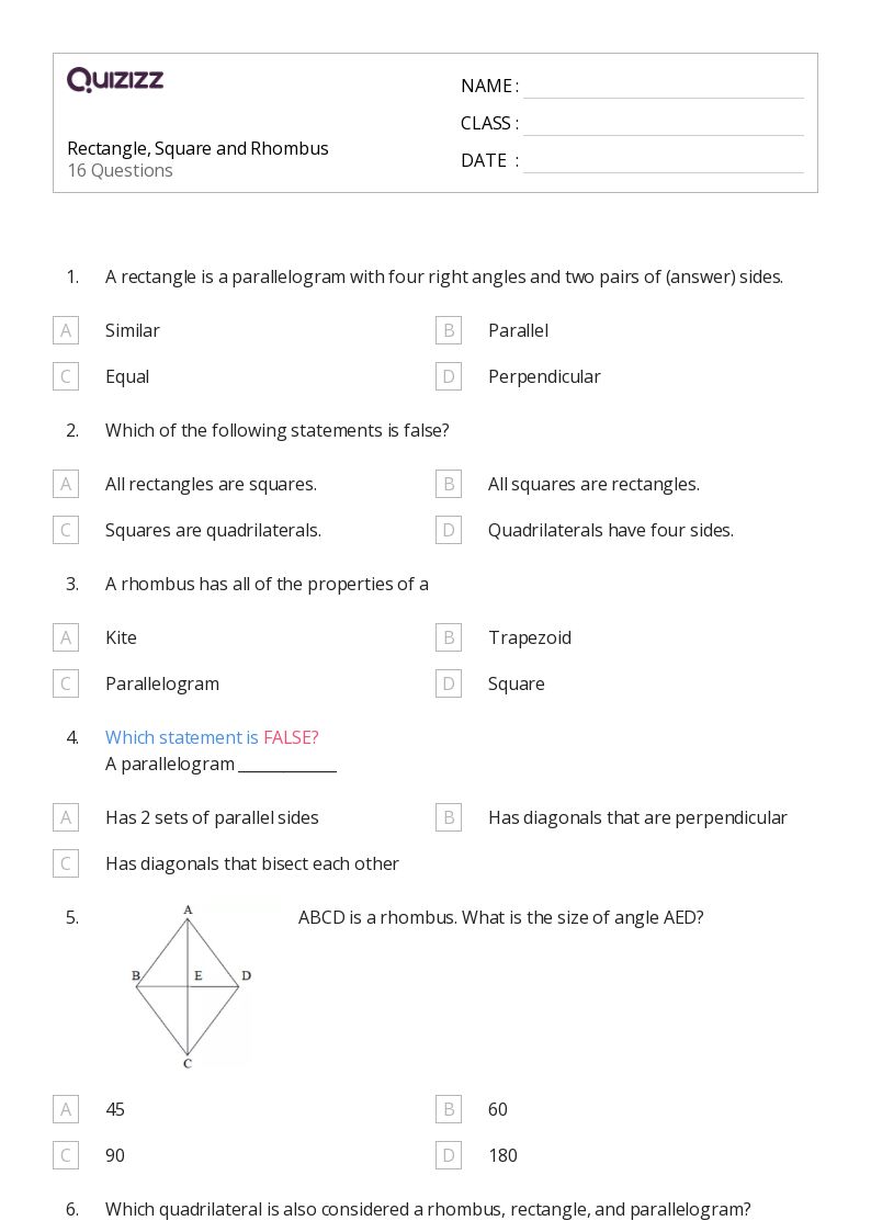 50+ properties of rhombuses worksheets for 12th Year on Quizizz | Free