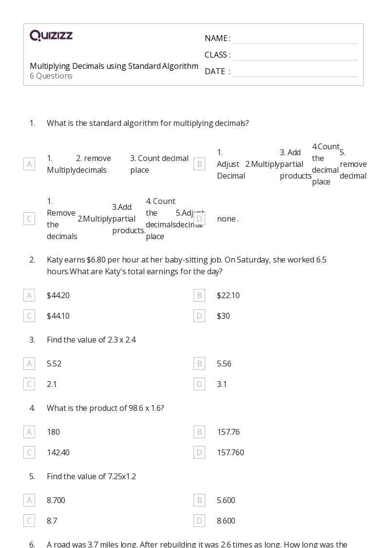 50+ Multiplying Decimals worksheets for 3rd Grade on Quizizz Free & Printable