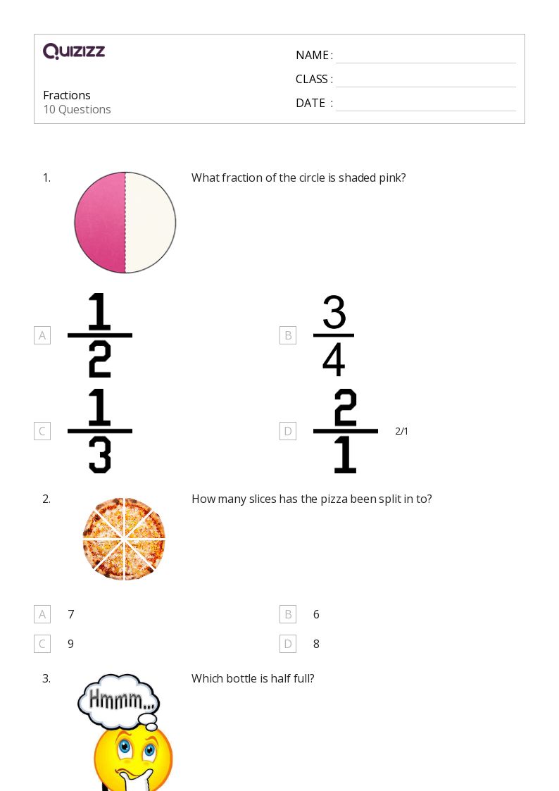 50+ Fractions worksheets for Kindergarten on Quizizz Free & Printable