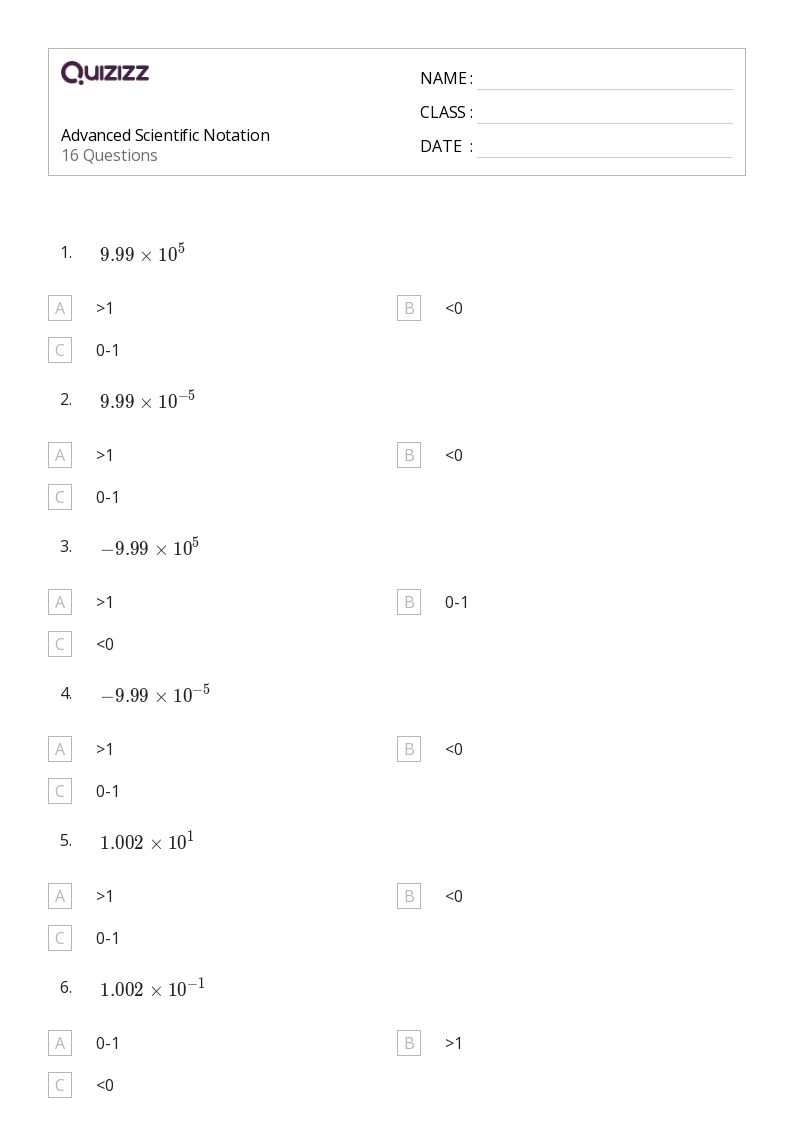 50+ Scientific Notation worksheets for 7th Grade on Quizizz Free & Printable