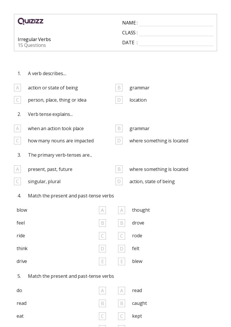 50+ Irregular Verbs worksheets for 6th Grade on Quizizz Free & Printable