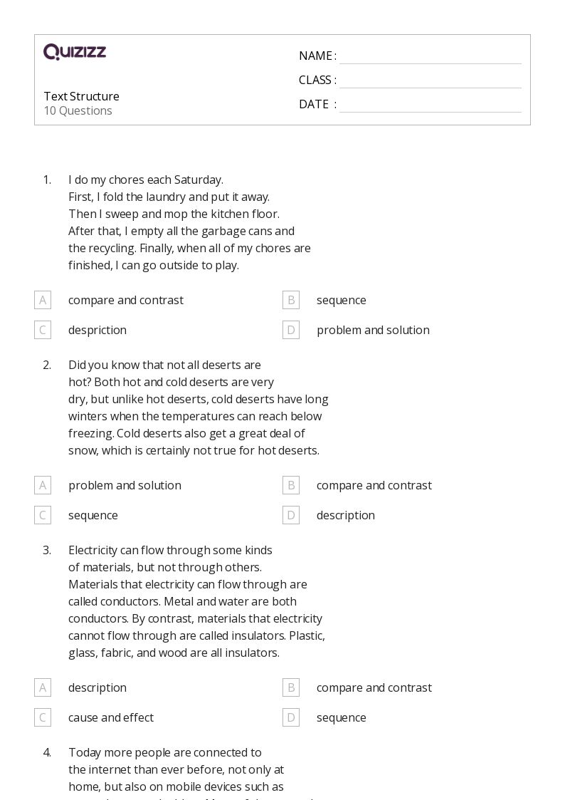 50+ Analyzing Text Structure worksheets for Kindergarten on Quizizz Free & Printable