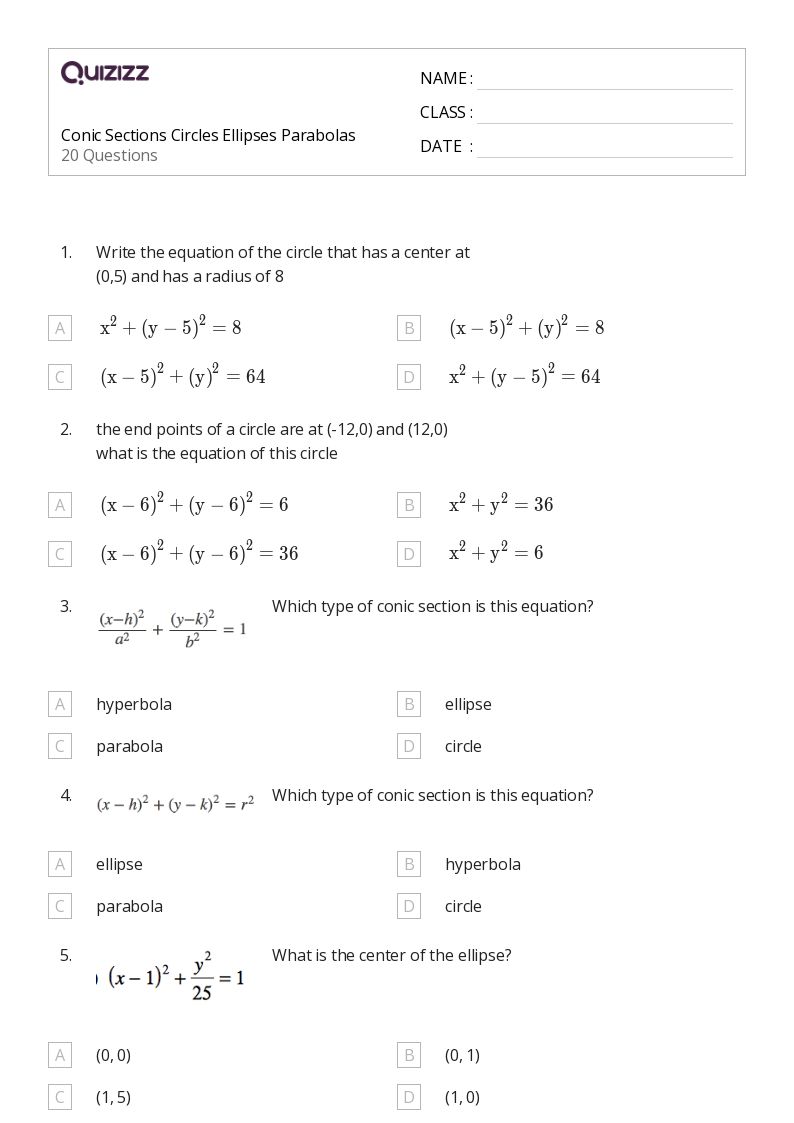 50+ conic sections worksheets for 9th Grade on Quizizz Free & Printable