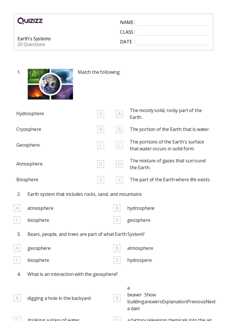 50+ Earth's Systems worksheets for Kindergarten on Quizizz Free