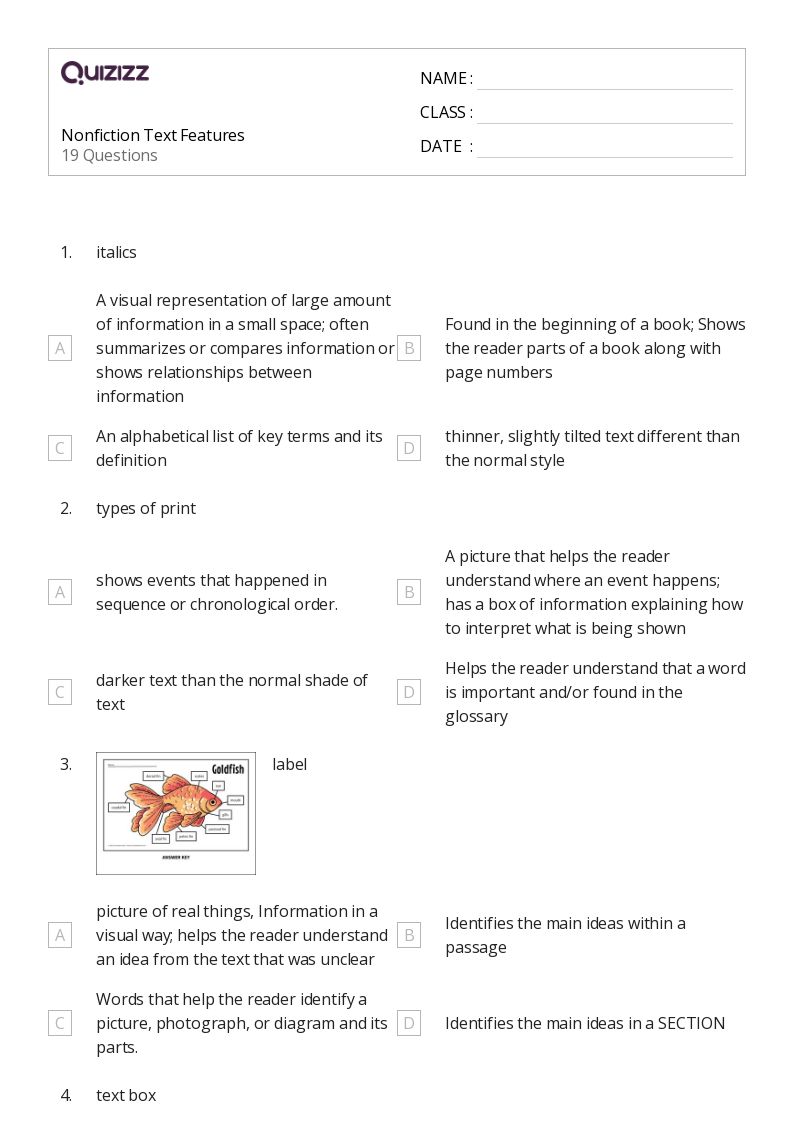 50+ Nonfiction Text Features worksheets for 6th Grade on Quizizz Free & Printable