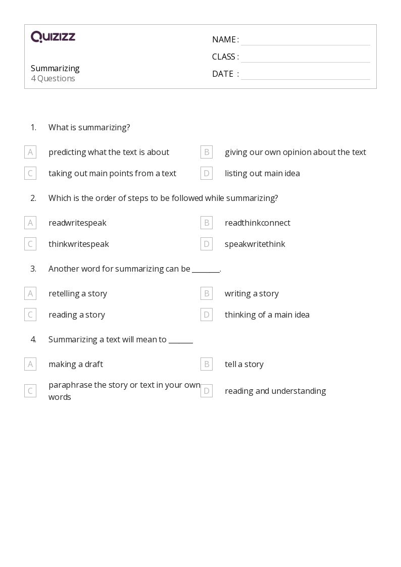50+ Summarizing worksheets on Quizizz Free & Printable