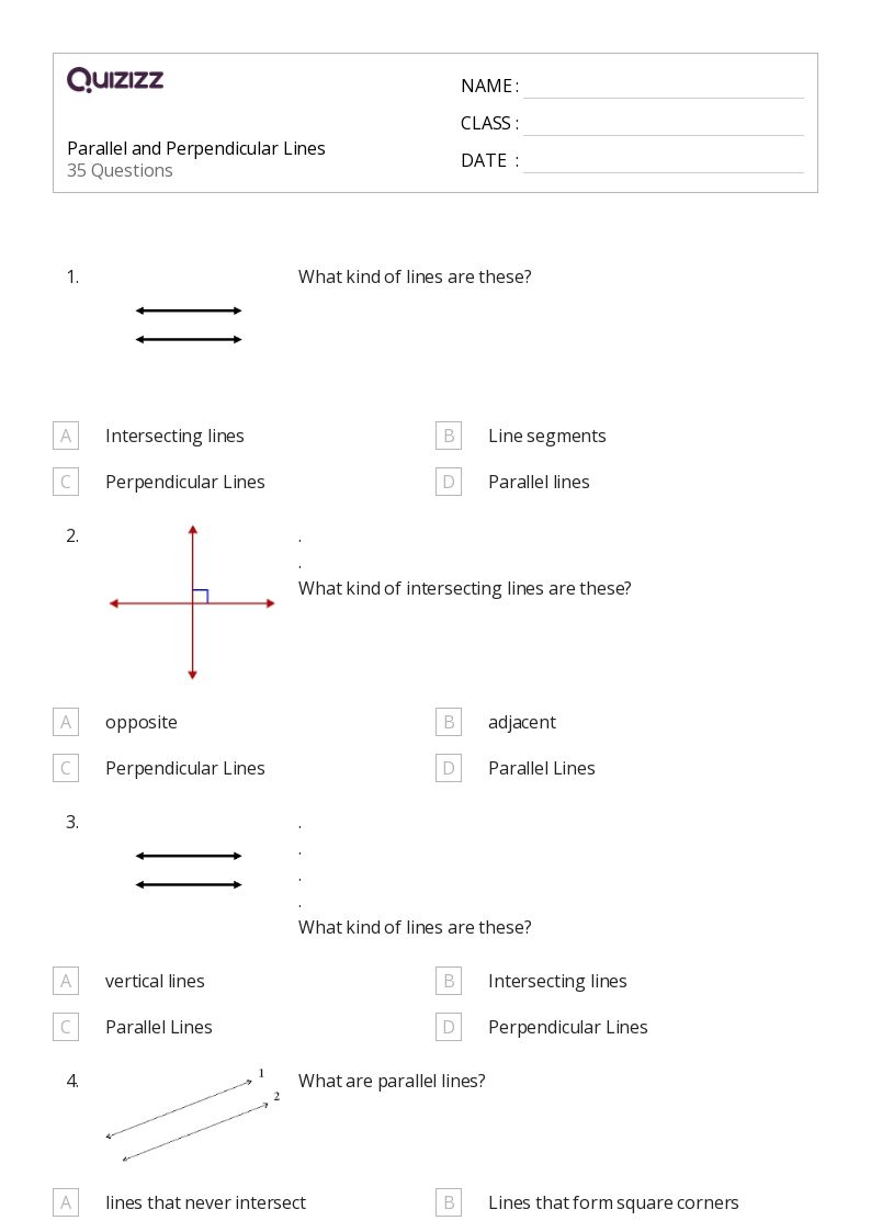 Printable Parallel and Perpendicular Lines Worksheets for Grade 4 Quizizz