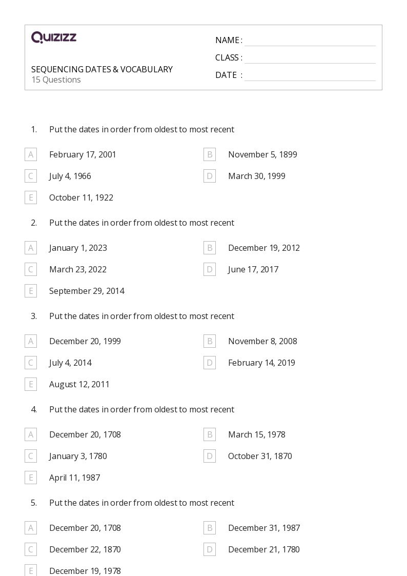 50+ Sequencing Events worksheets for 5th Grade on Quizizz Free & Printable