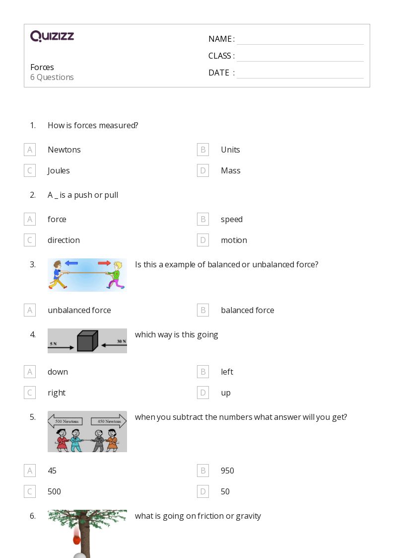 50+ Forces and Interactions worksheets for 1st Grade on Quizizz Free & Printable