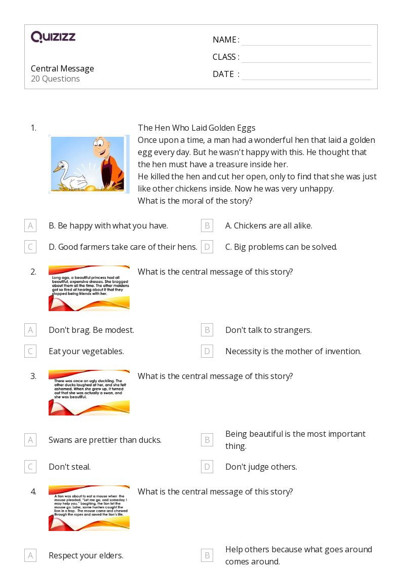 50+ Central Message worksheets for 3rd Grade on Quizizz | Free & Printable
