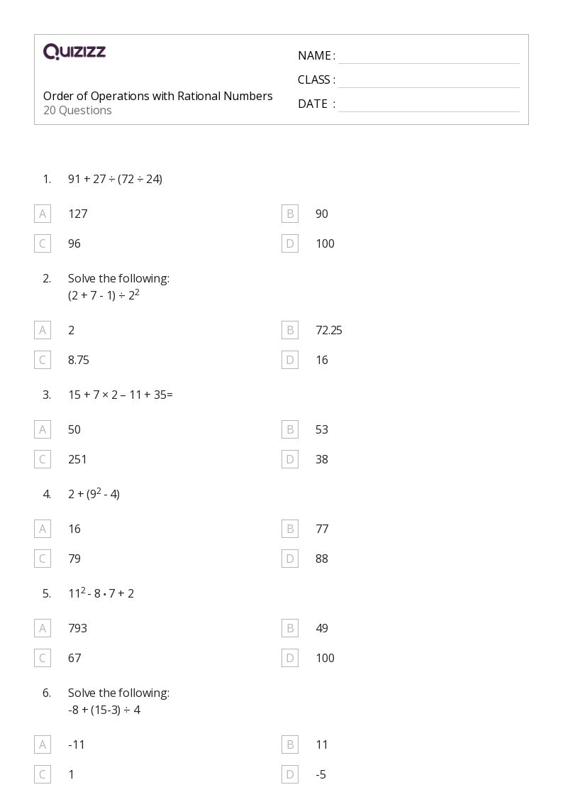 50+ Operations With Rational Numbers worksheets on Quizizz Free & Printable