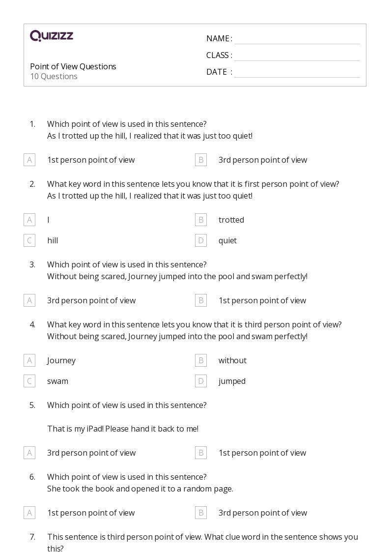 50+ Analyzing Point of View worksheets for 1st Grade on Quizizz Free