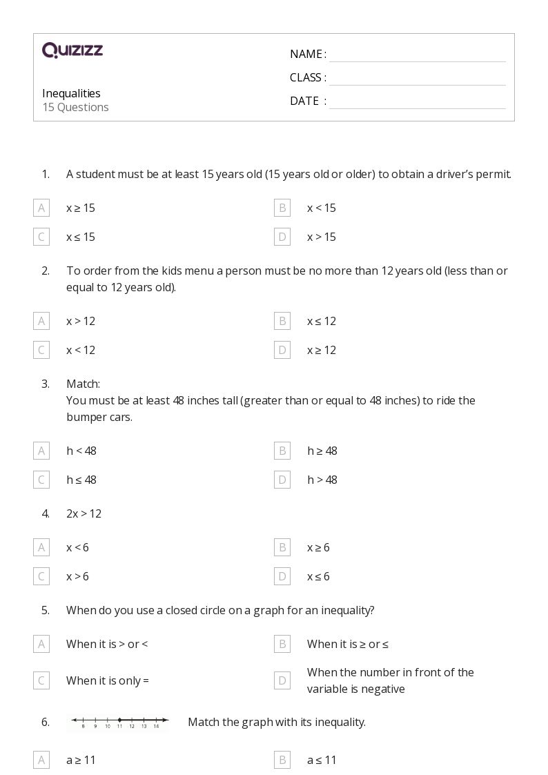 50+ Inequalities worksheets for Kindergarten on Quizizz | Free & Printable