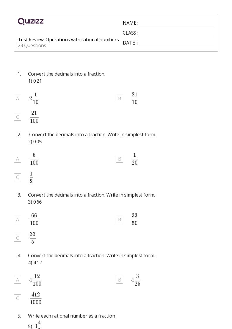 50+ Operations With Rational Numbers worksheets for 8th Grade on