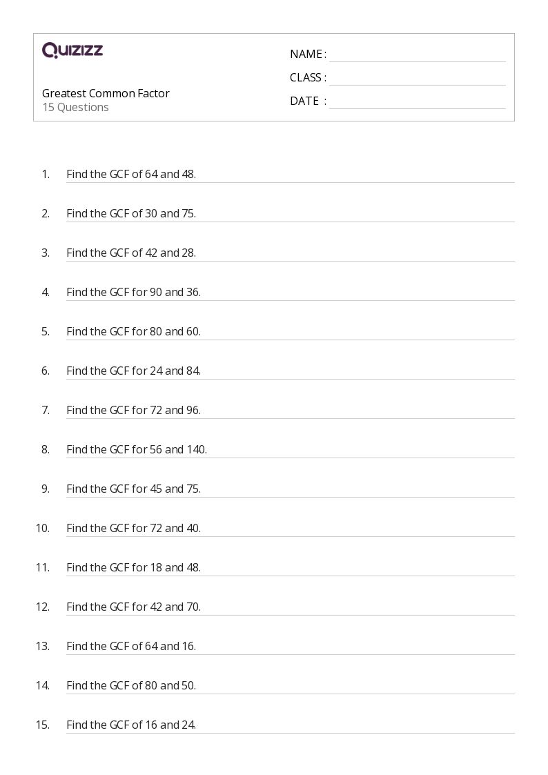 50+ Greatest Common Factor worksheets for 3rd Grade on Quizizz Free & Printable