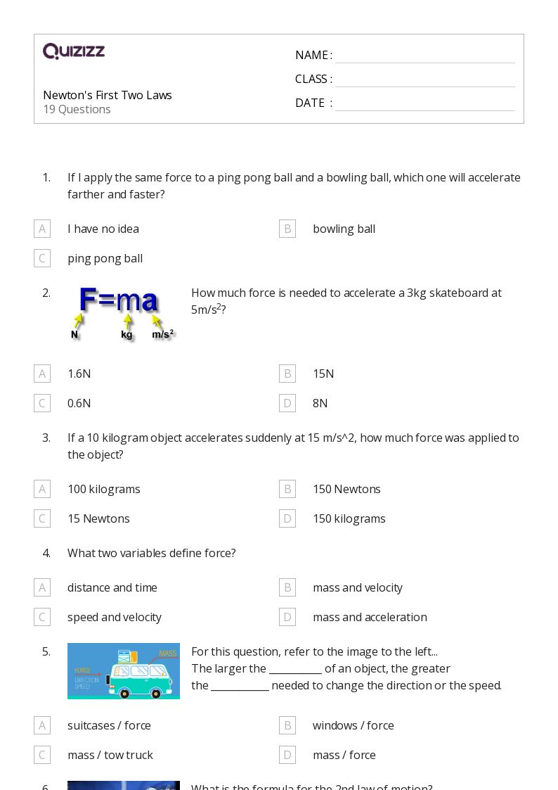 50+ newtons first law mass and inertia worksheets for 10th Grade on Quizizz Free & Printable