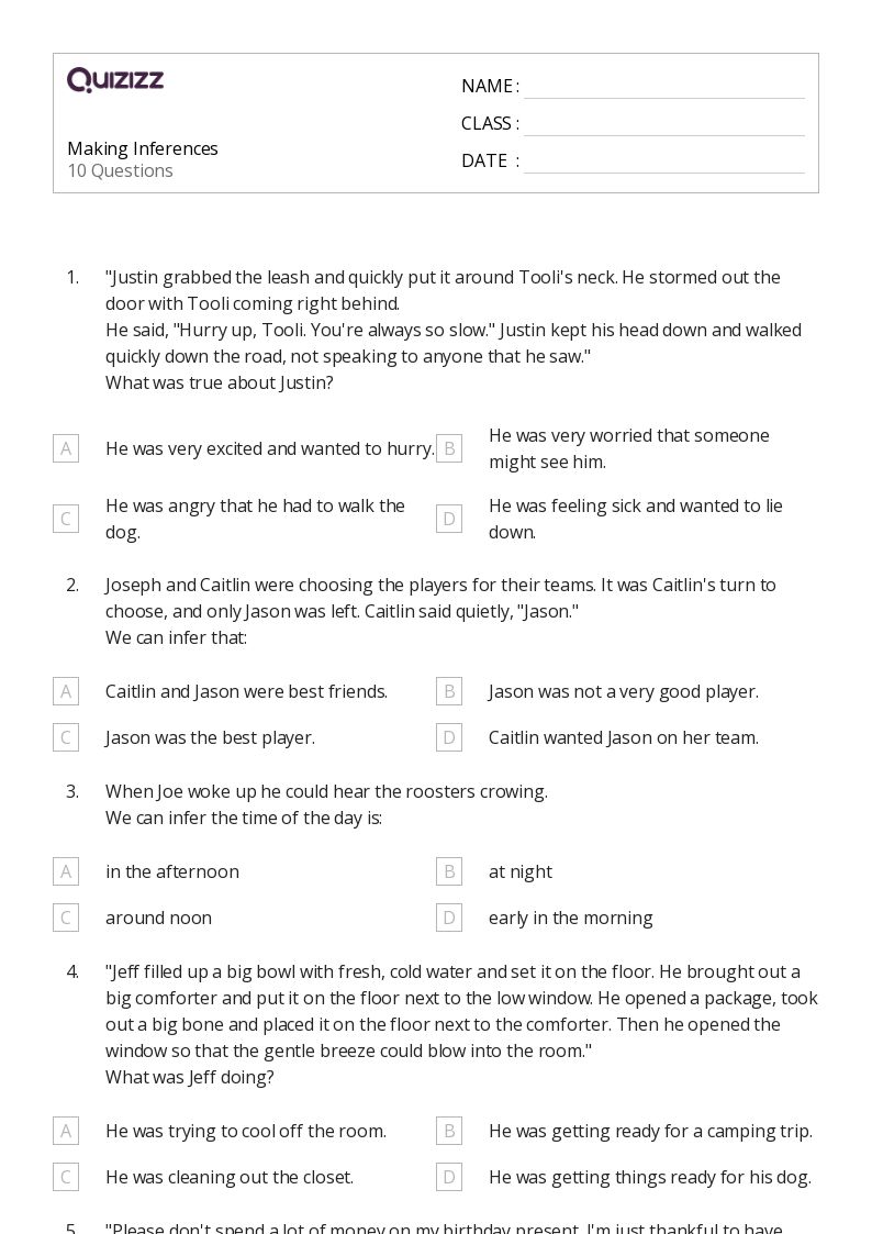 50+ Making Inferences worksheets for 7th Year on Quizizz | Free & Printable