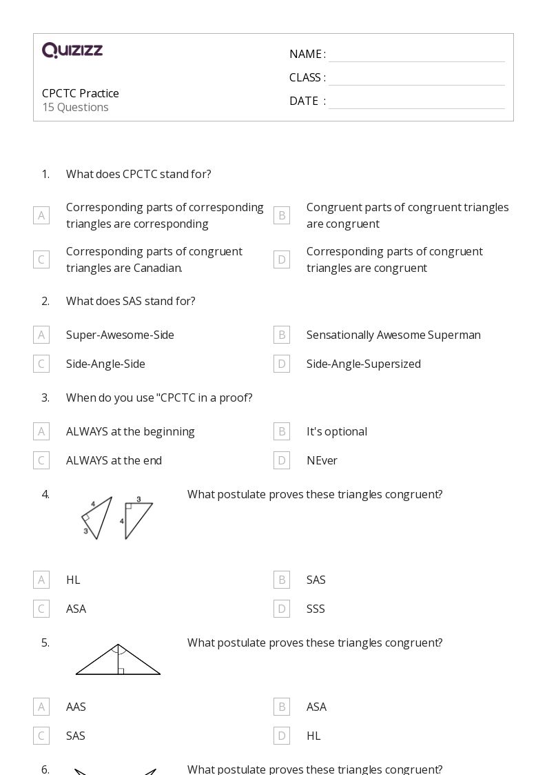 50+ congruent triangles sss sas and asa worksheets for 12th Class on Quizizz Free & Printable