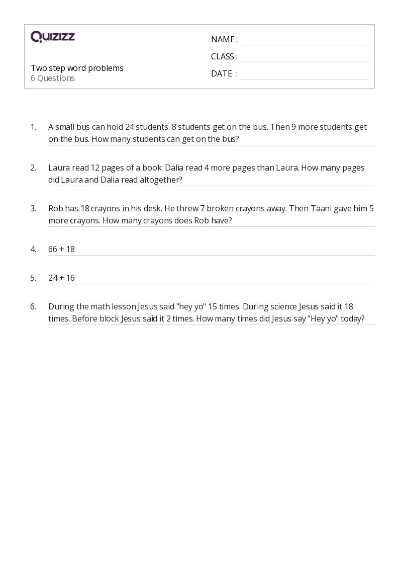 50+ TwoStep Word Problems worksheets for 2nd Class on Quizizz Free