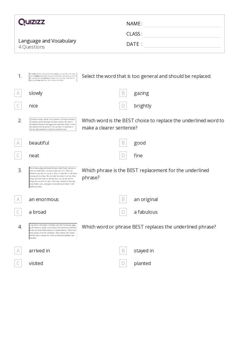50+ Language and Vocabulary worksheets for 5th Grade on Quizizz Free & Printable