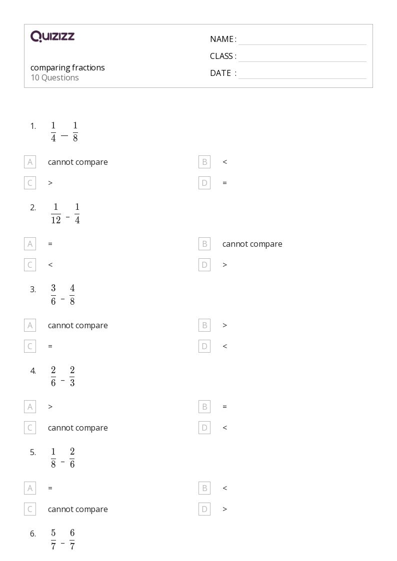 50+ Comparing Fractions worksheets on Quizizz Free & Printable