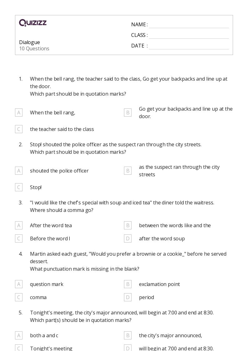 50+ Quotations worksheets for 4th Grade on Quizizz Free & Printable