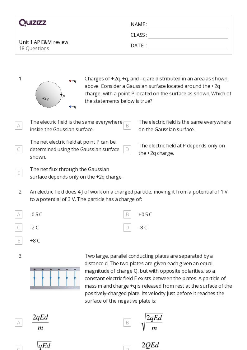 50+ electric charge field and potential worksheets for 12th Grade on