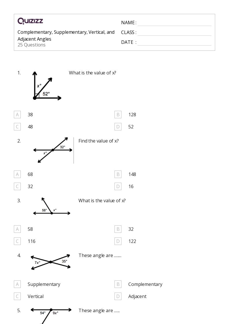 50+ Complementary, Supplementary, Vertical, and Adjacent Angles