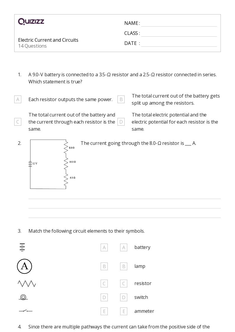50+ electric power and dc circuits worksheets for 9th Grade on Quizizz