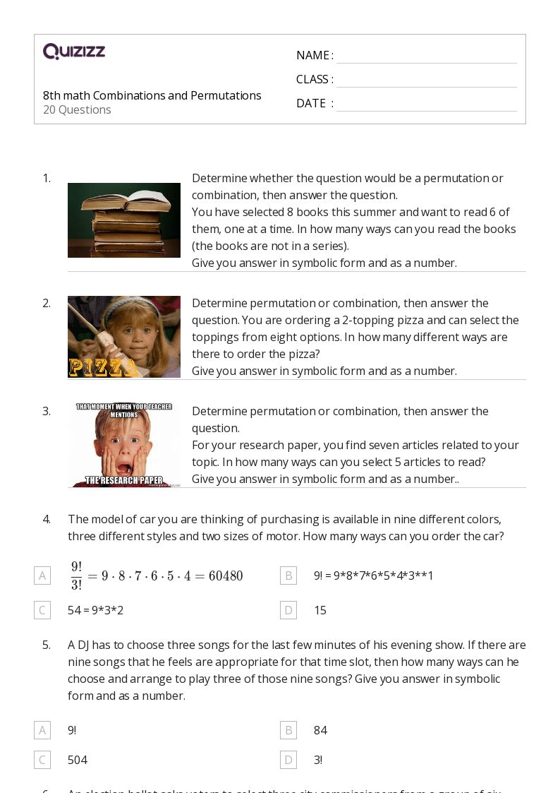 50+ permutations worksheets on Quizizz Free & Printable