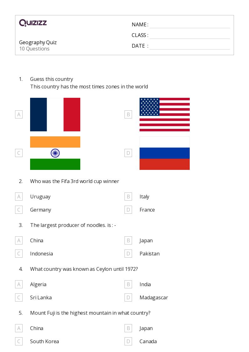 50+ Geography worksheets for 2nd Class on Quizizz Free & Printable