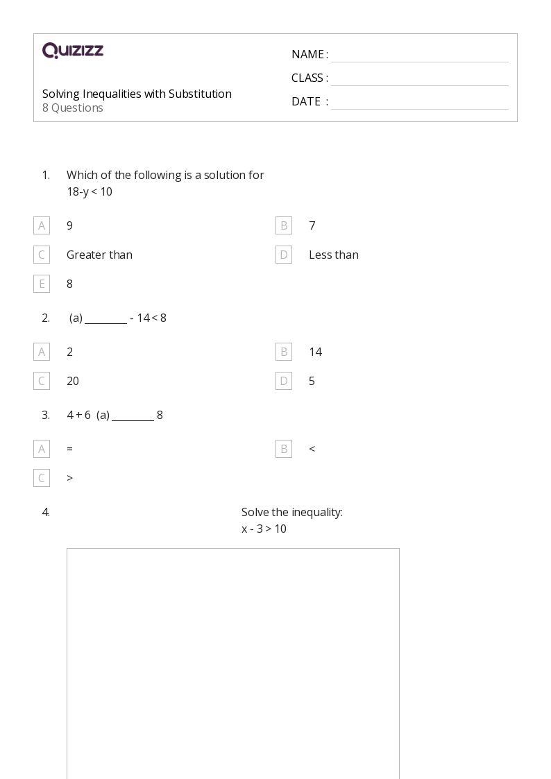 50+ Solving Inequalities worksheets for 6th Grade on Quizizz Free & Printable